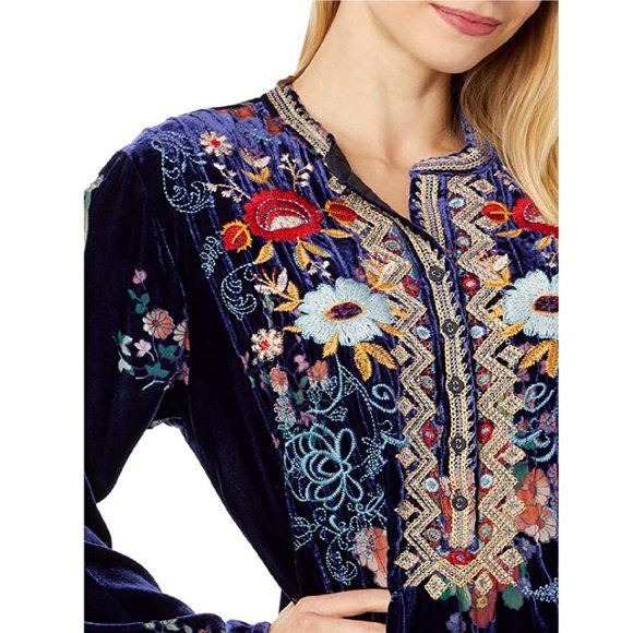 Johnny Was Bouquet Burnout Nephele Tunic Embroidered Floral Top Shirt Blue NEW - Picture 3 of 7